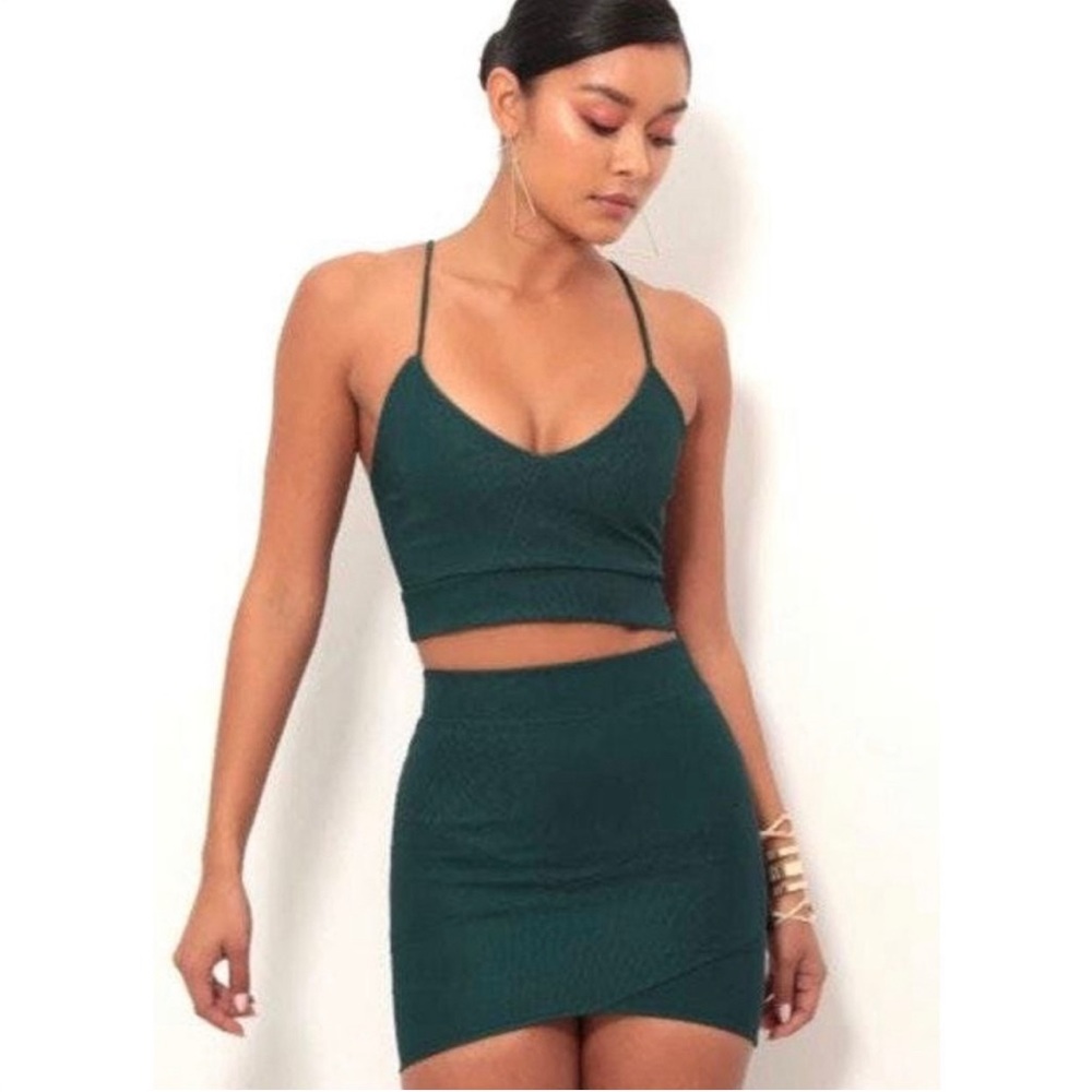 Lucy in the sky green top and mini skirt two piece set